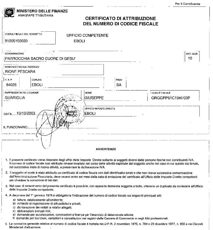 Certificato Di Attribuzione Del Codice Fiscale - Harennett